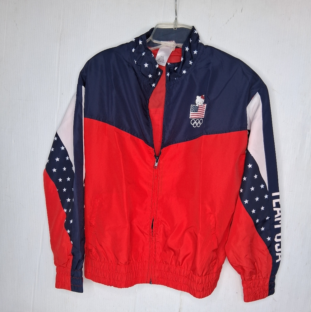Hello Kitty x Team USA Olympic Windbreaker Jacket Girls XL (14/16) Red/Blue/ Wht
